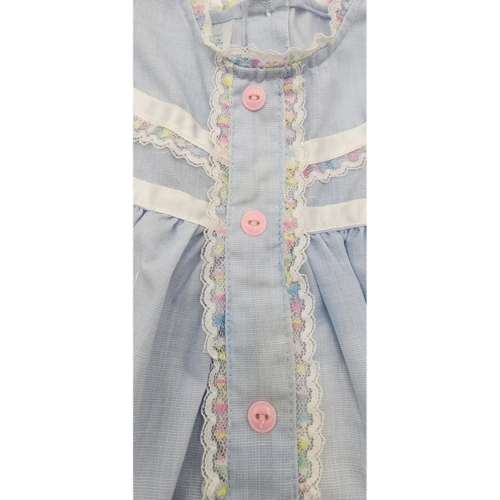 Vintage Baby Girl Blue‎ Dress Ruffle Pastel Lace Trimmed Floral Cottagecore 9M